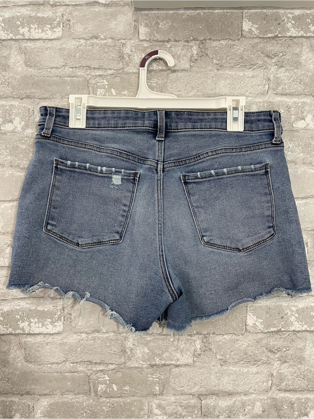 Evereve Light Blue Distressed High-Rise The Ever Denim Shorts - Picture 2 of 5